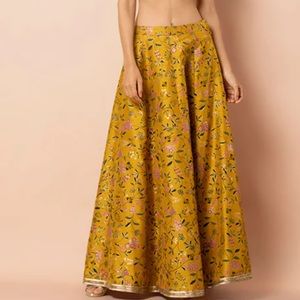 Mustard Floral Foil Kalidar Maxi Skirt XS